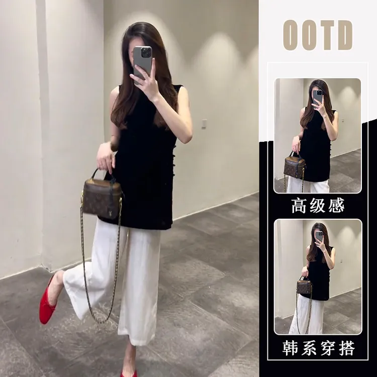 新中式气质贵气感休闲无袖上衣女装2025夏季新款高级阔腿裤两件套