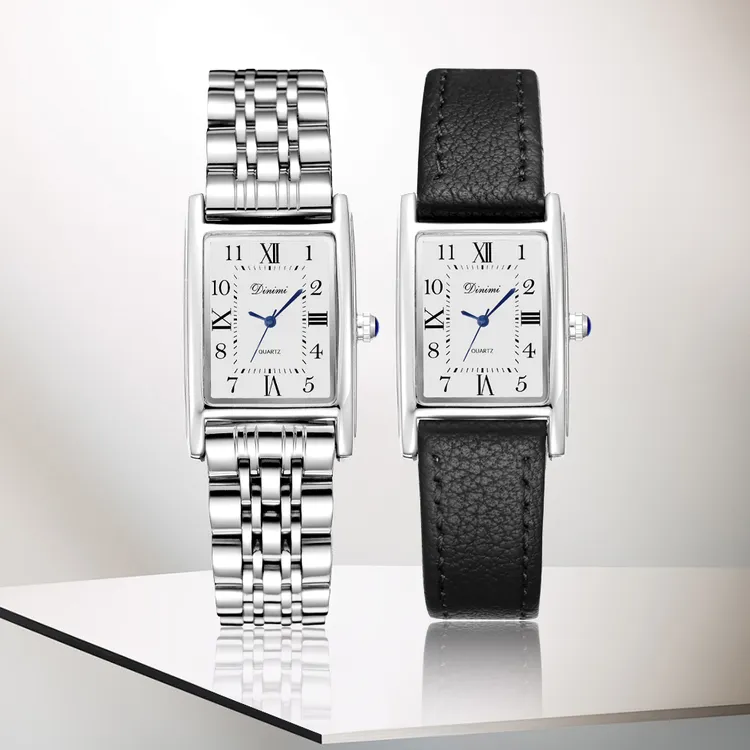 时尚简约精致潮流坦克数字罗马盘百搭轻奢气质真皮防水女士表