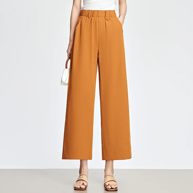 松紧腰设计九分阔腿裤女夏季薄款裤子垂感慵懒宽松显瘦休闲直筒裤