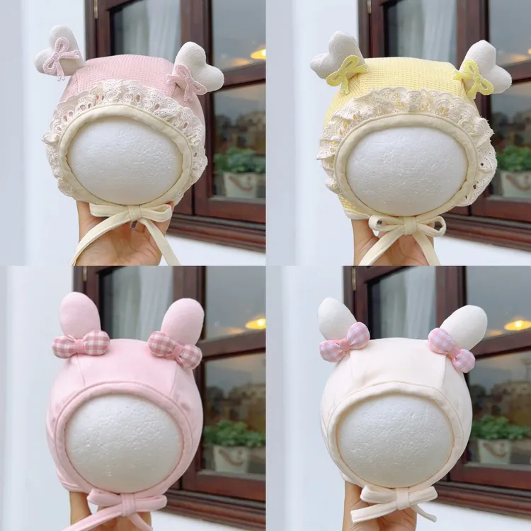 新生儿护耳帽秋冬薄款可爱小兔超萌女宝宝帽子小月龄婴幼儿胎帽春
