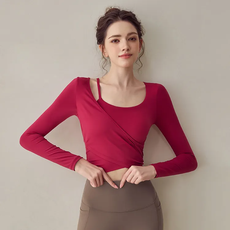 运动上衣女高颜值带胸垫显瘦跑步健身衣普拉提瑜伽服长袖秋冬