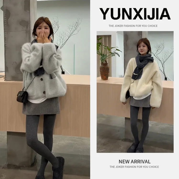 流行一整套时尚气质慵懒风2025秋季新款宽松开衫短裙鲨鱼裤三件套