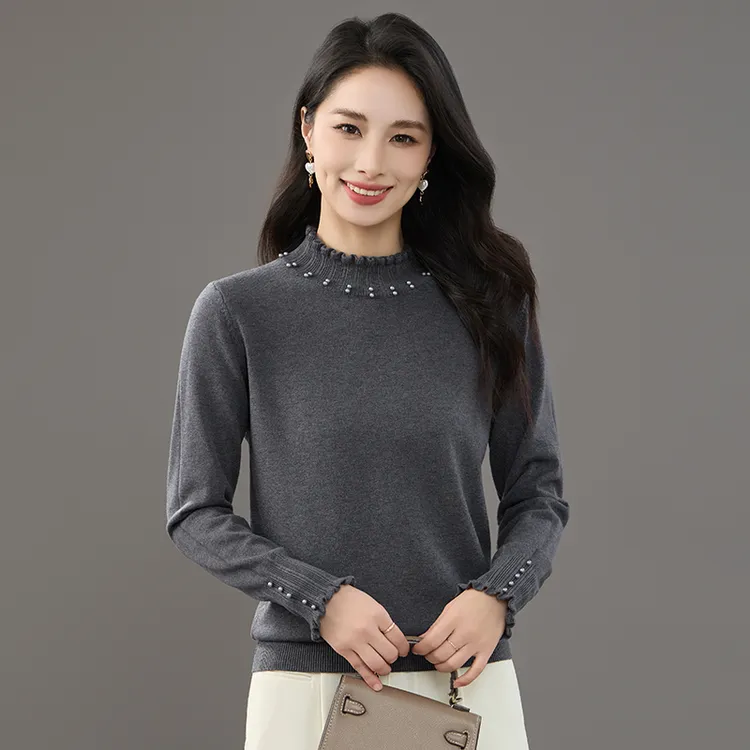 中年妈妈秋冬木耳领毛衣女宽松显瘦针织衫洋气上衣厚款漂亮打底衫