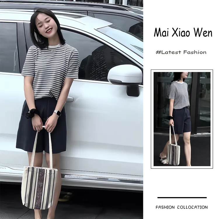 夏季流行穿搭一整套新款2025韩系休闲百搭条纹短袖高腰短裤两件套