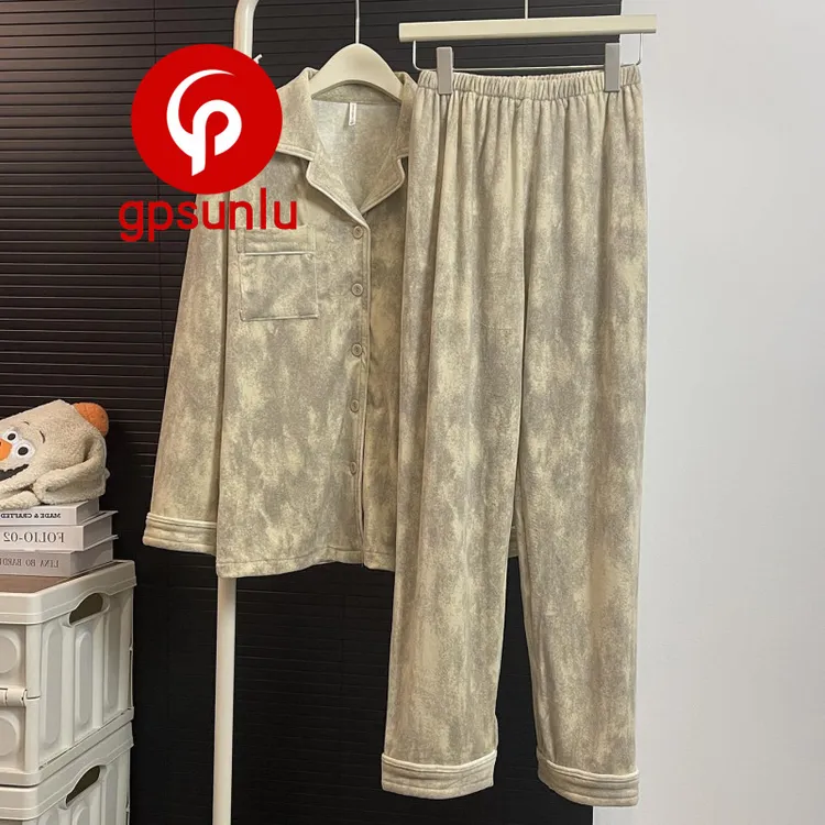 GPsunlu韩版男士海岛绒睡衣男款秋冬季珊瑚绒保暖新款时尚家居服