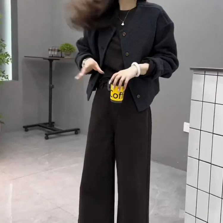 新款短外套高腰阔腿裤秋季时尚女装