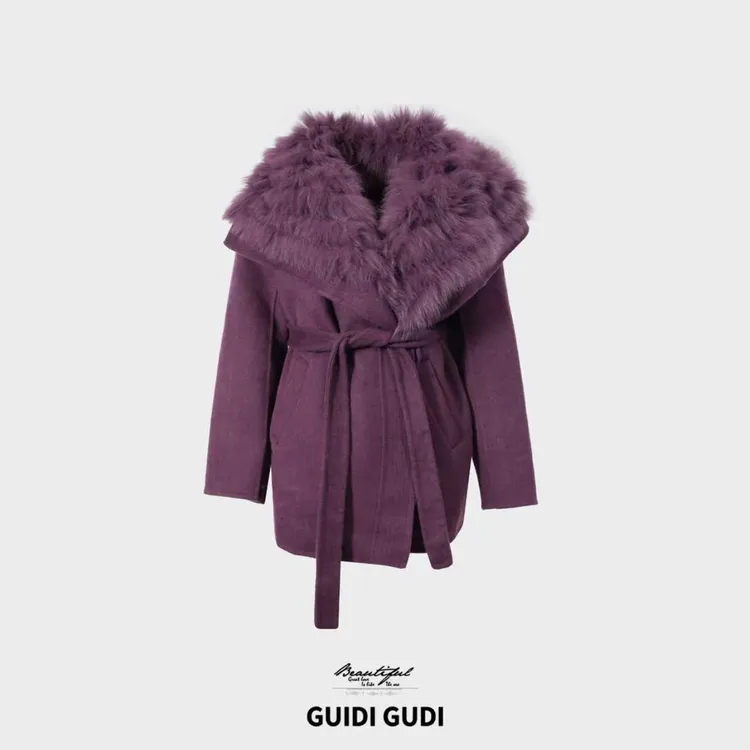 GUIDI GUDI【暗香紫罗】秋冬韩系氛围感毛呢外套/黄加蓝