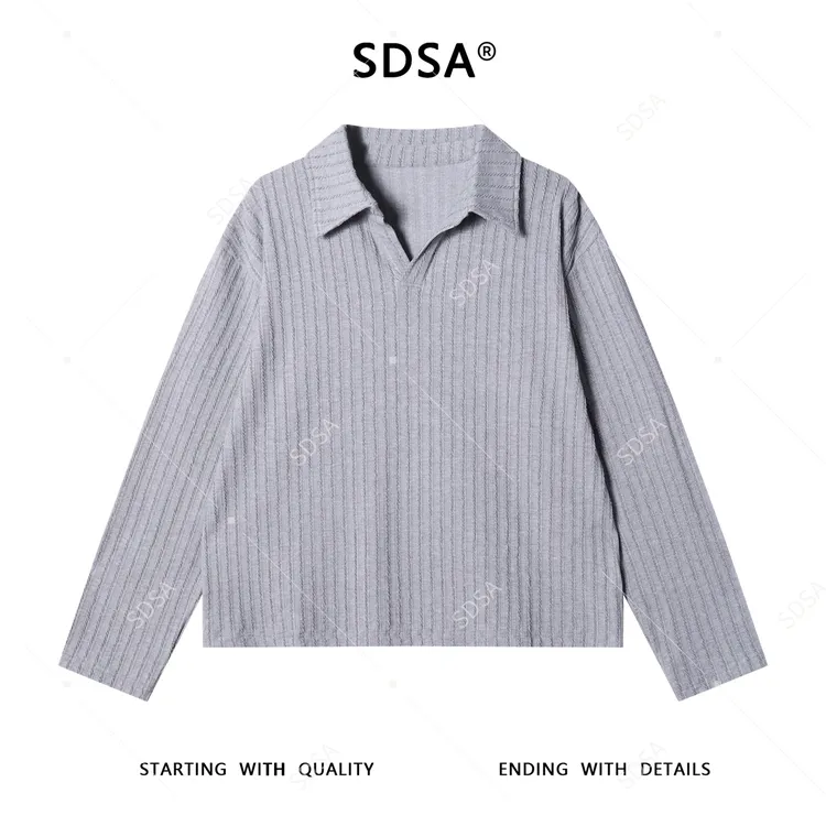 SDSA男士秋冬新款痞帅男装纯色竖纹海鸥领T恤气质小众休闲上衣