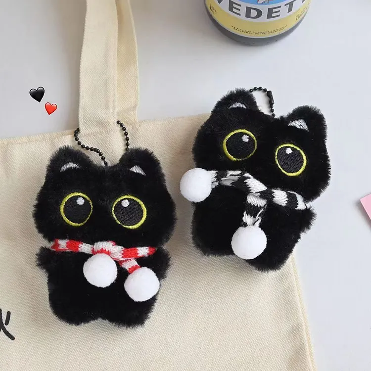 新款小黑猫包包挂件可爱超萌毛绒公仔钥匙扣玩偶学生书包挂饰礼物