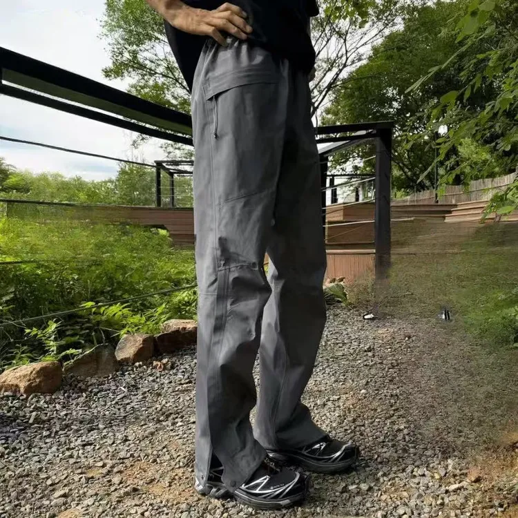 深灰色硬壳三防裤子男款秋季美式机能侧拉链工装裤子户外登山长裤