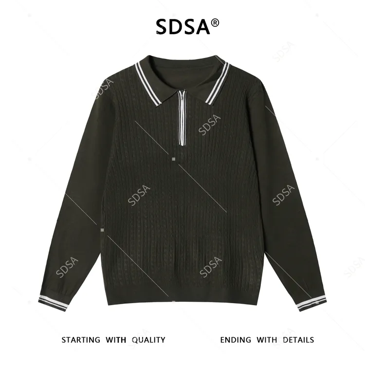 SDSA男士秋冬新款痞帅男装韩版撞色纽花半拉链翻领针织毛衣百搭