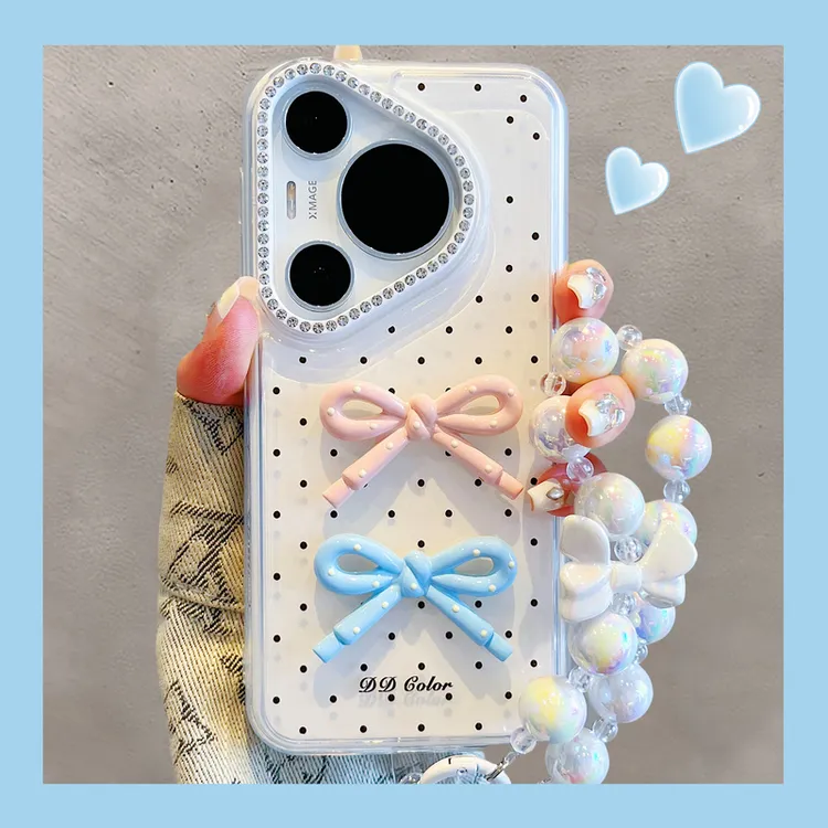 适用华为Pura70pro+手机壳mate70pro闪钻波点立体蝴蝶结mate60pro