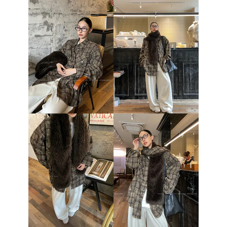 JCCC影子【林间棋盘】绿色复古毛呢质感廓形格纹长袖衬衫JE5PSC16