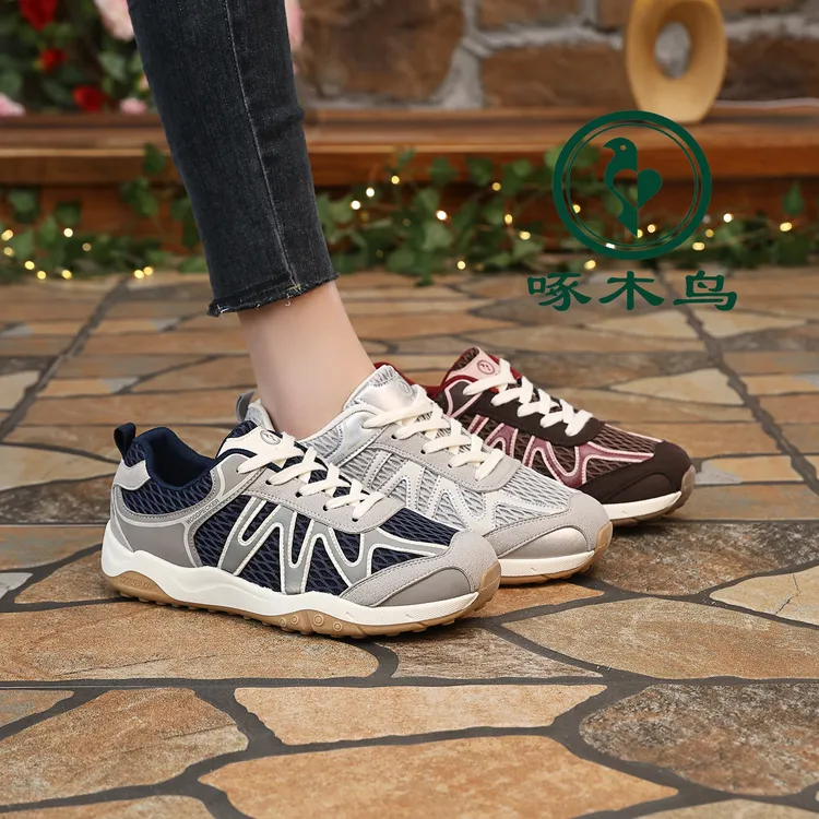啄木鸟秋季时尚拼色阿甘鞋2025新款复古百搭休闲运动鞋