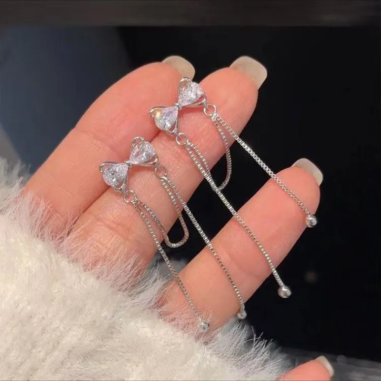 蝴蝶结长款流苏耳钉女小众设计感甜美耳环秋冬气质高级感轻奢耳饰