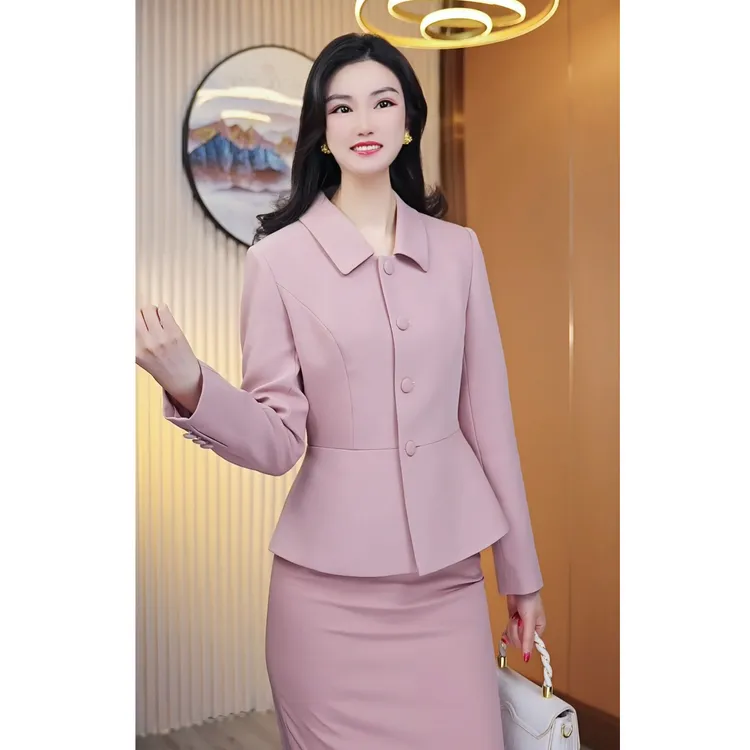 秋季新品粉色西装套装女温柔知性优雅白领职业装长袖西服商务通勤