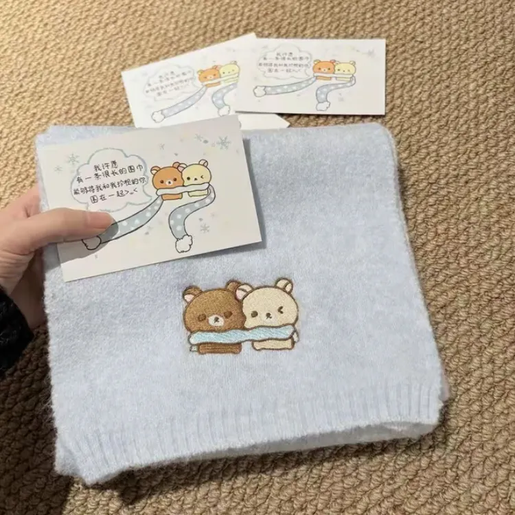 礼盒装轻松熊情侣女男生冬季感围巾许愿厚防寒围脖卡片生日礼物