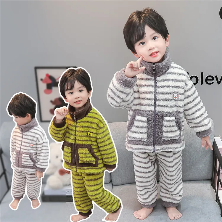 男童睡衣儿童秋冬季珊瑚绒加绒加厚保暖法兰绒套装男孩冬款家居服