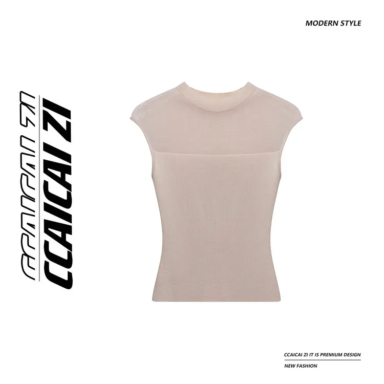 【半岛琉璃】无袖网纱拼接背心针织上衣 l