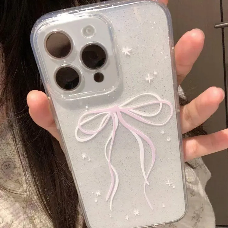 奥菲顿粉丝带蝴蝶结适用iPhone16/15pro透明13闪粉苹果14手机壳12
