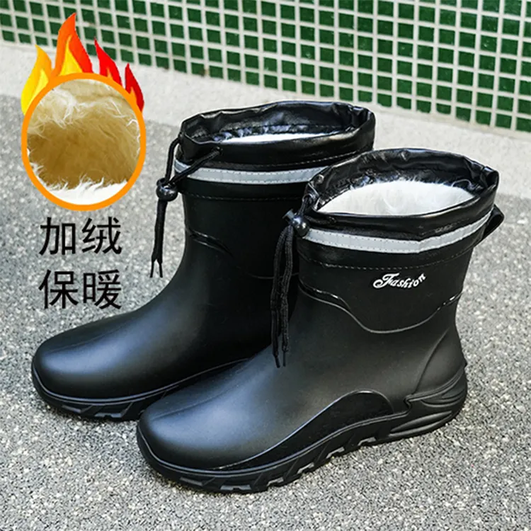 雨鞋男款加绒冬季保暖钓鱼专用鞋胶鞋厨房防油防水防滑雨靴水鞋男