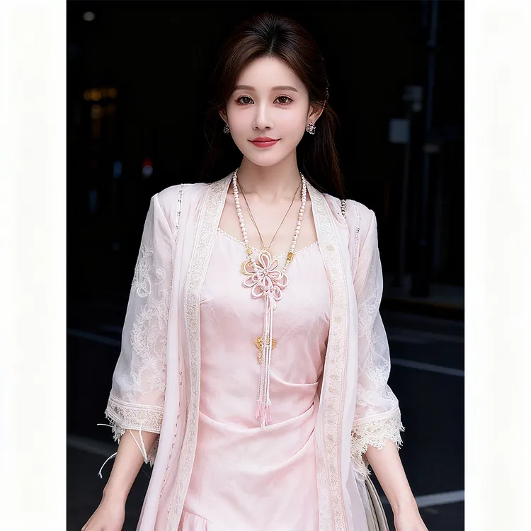 新中式粉色重工设计感吊带裙开衫套装初秋新款女装两件套装