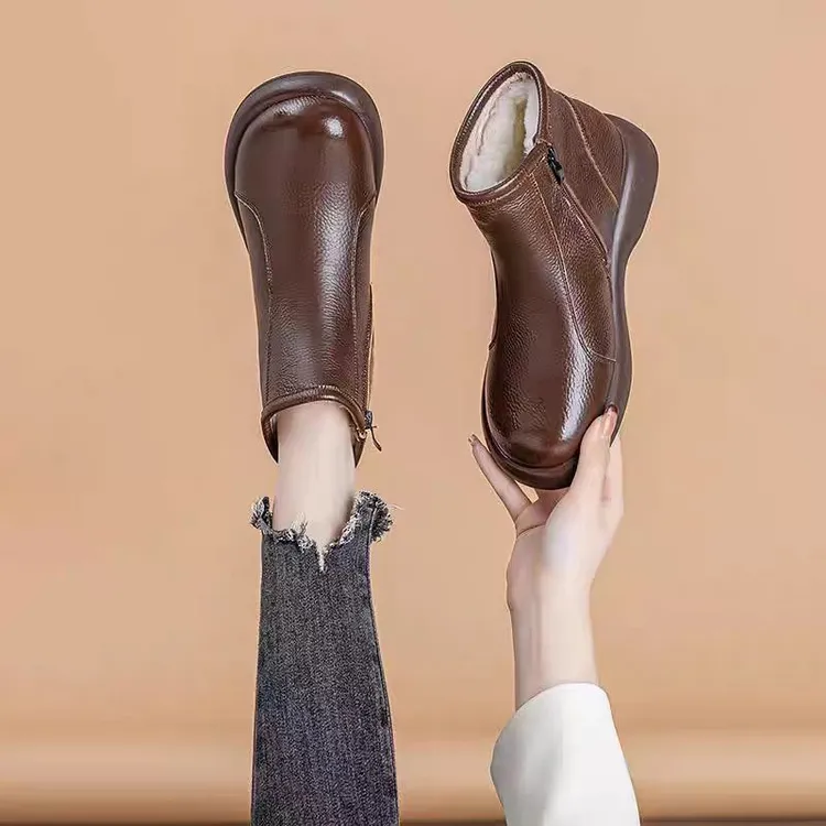 常规款侧拉链秋冬冬季厚款马丁靴女鞋妈妈鞋休闲加绒