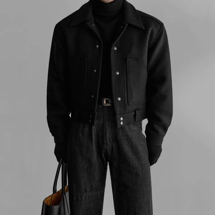 MRCYC复古风工装短款夹克男冬季加厚保暖毛呢子翻领外套韩系穿搭