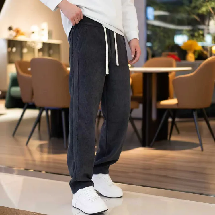 1520/2025秋冬新款垂感显瘦直筒裤男裤复古灰色宽松休闲运动长裤