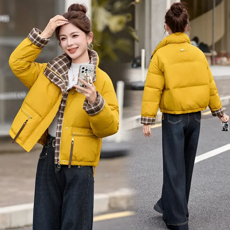 现货2025年冬季无帽立领加厚保暖白鸭绒羽绒服女