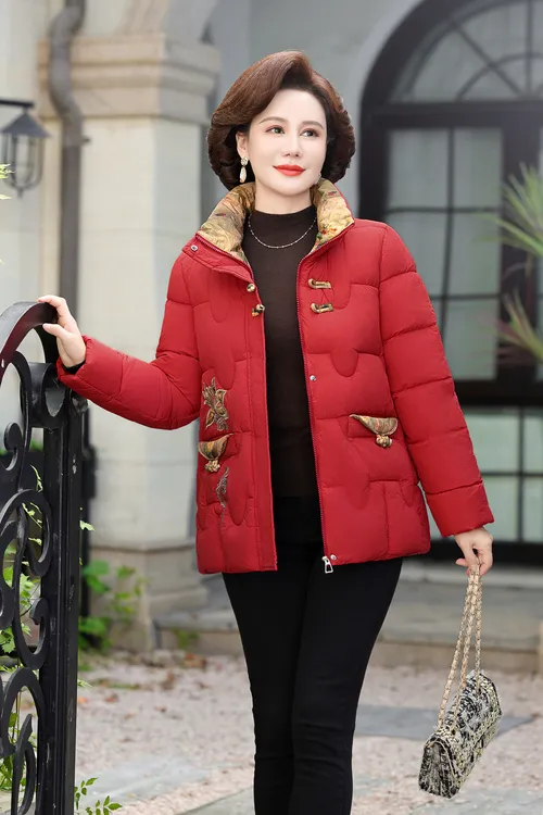 【加厚棉衣】2025冬季新款保暖国风盘扣刺绣棉袄中老年妈妈装棉服