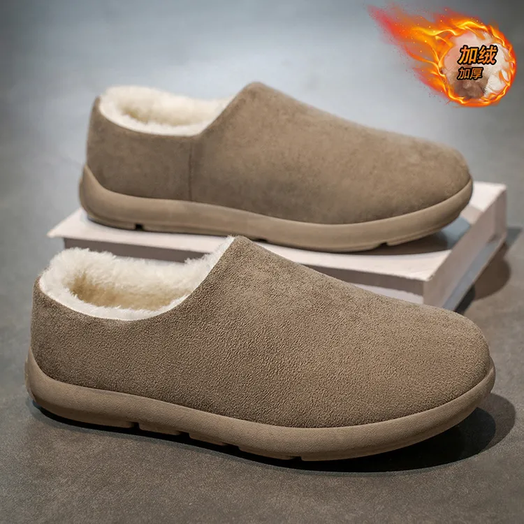 棉拖鞋男冬季加绒保暖棉拖男士皮毛一体休闲外穿防滑大码勃肯棉鞋