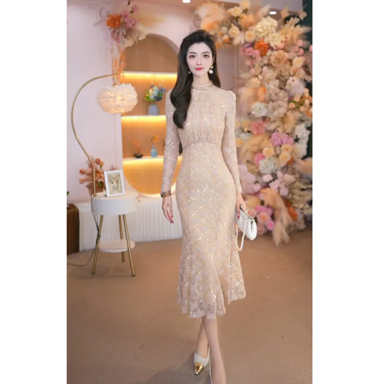 2025秋冬新款女气质修身小香风轻奢名媛小众长袖法式连衣裙25133