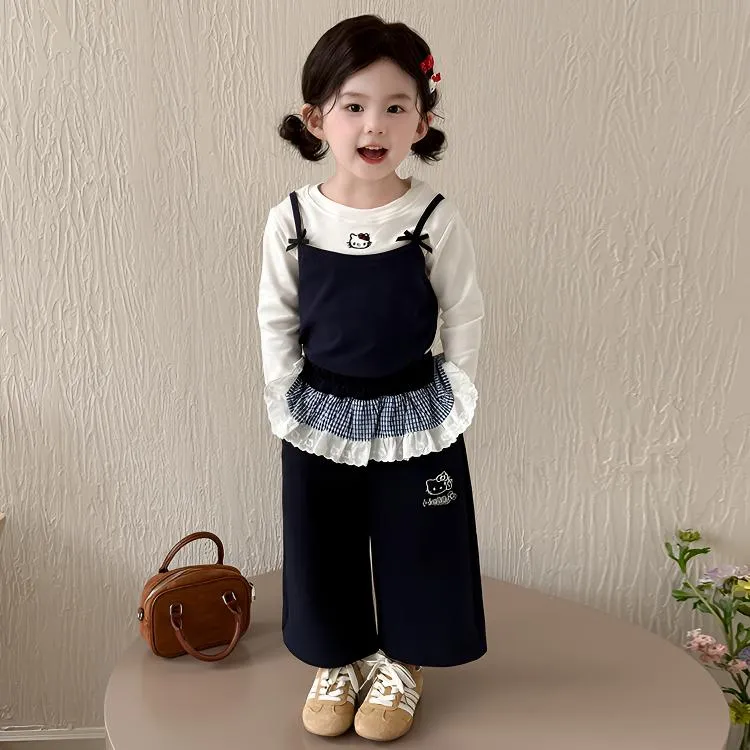 2025秋季女童可爱风卡通印花吊带背带阔腿裤套装甜美又舒适