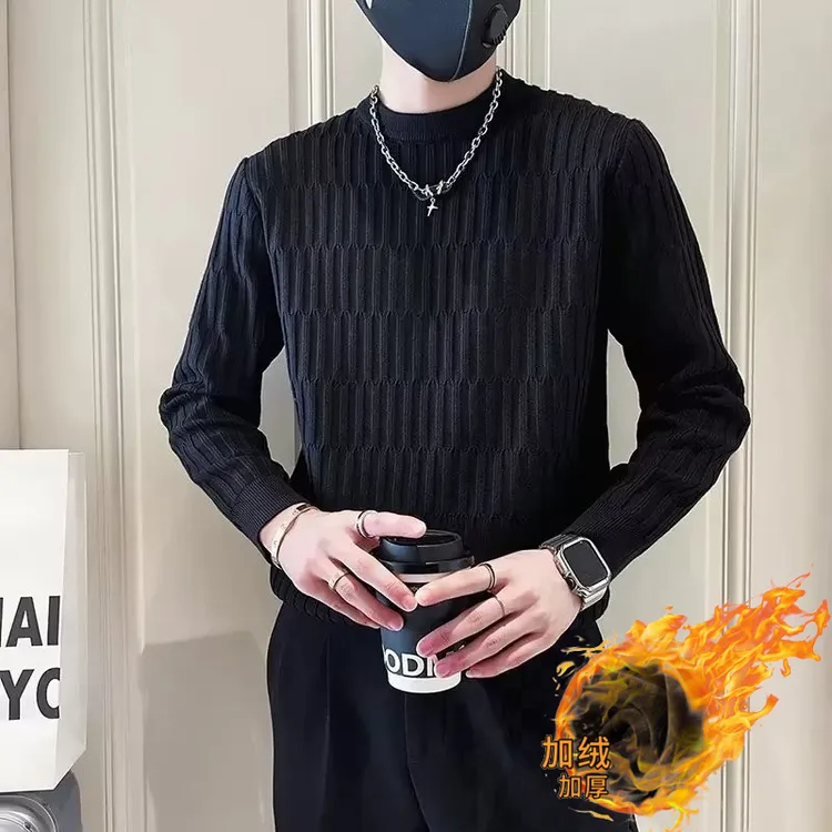 卫衣男秋冬款2025新款痞帅长袖T恤高级纹理感圆领打底衫加绒潮流