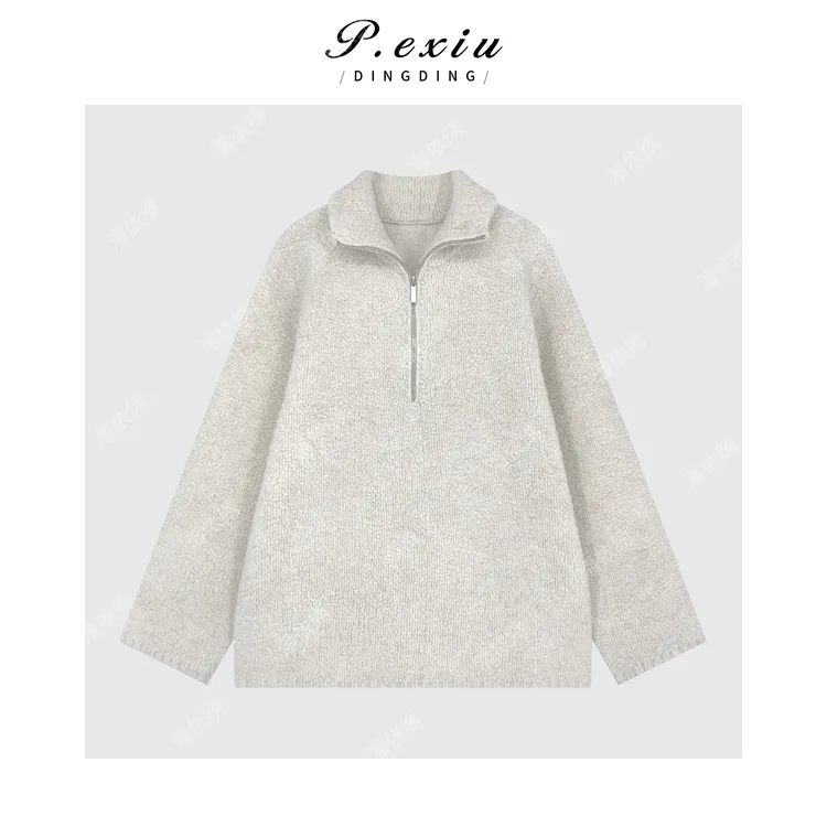 100%羊毛半拉链纯色慵懒减龄加厚高领针织毛衣Ss064