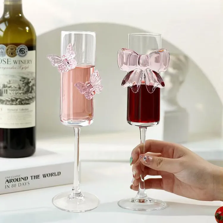 2只装网红轻奢香槟杯高颜值玻璃杯创意小众鸡尾酒杯葡萄酒高脚杯