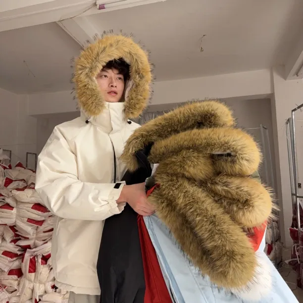 冬季毛领连帽棉服男女情侣款加厚工装外套防风防水保暖派克棉衣