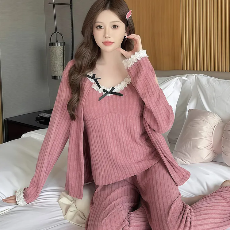 秋冬新款保暖睡衣女时尚韩版甜美风舒适透气显瘦家居服套装可外穿