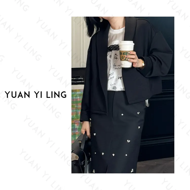 袁艺灵【伦敦街区】25秋冬气质西服大翻领开衫女士极简风短外套