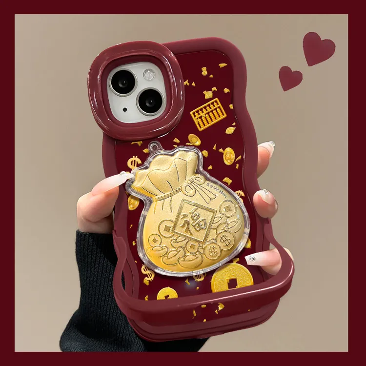 金币福袋公仔适用苹果17华为vivo/oppo小米iPhone16双支架手机壳