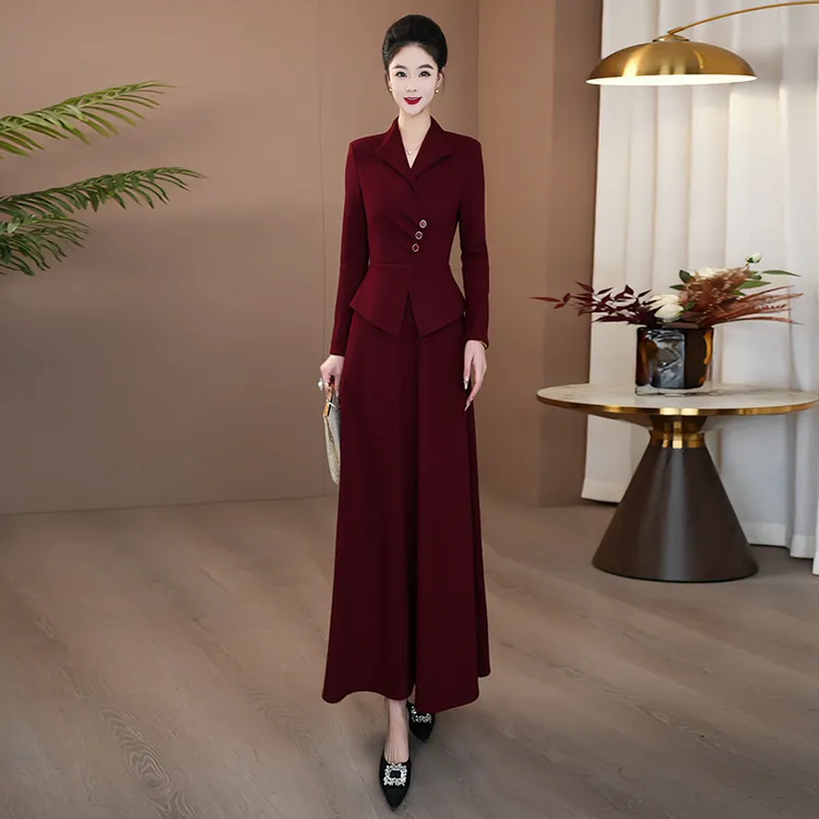 气质酒红色连衣裙2025年秋季抖音喜妈妈喜婆婆婚宴穿长裙206