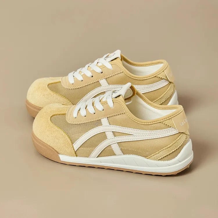 梦孜百丽厚底德训鞋女2025年新款夏季薄款网面透气百搭休闲小白鞋