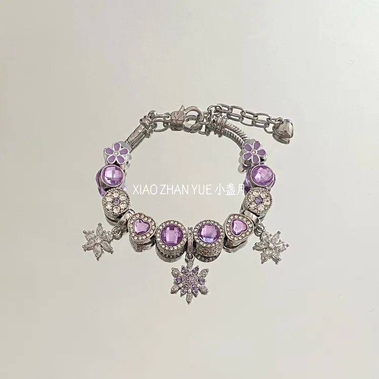 合金锆石手链 百搭设计师轻奢日韩紫色冰凌花手链女可调节手链