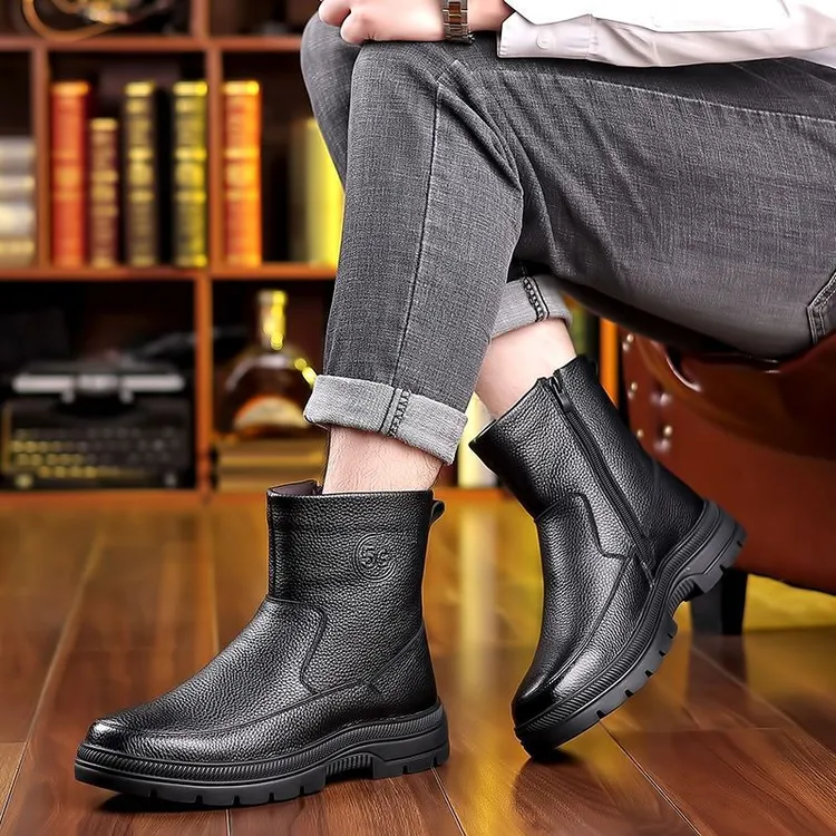 2025男冬季马丁靴头层牛皮加绒高帮保暖休闲男鞋靴子salmandir5G