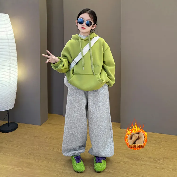 女童2025韩版炸街秋冬时尚儿童洋气运动童装加绒卫衣休闲裤套装