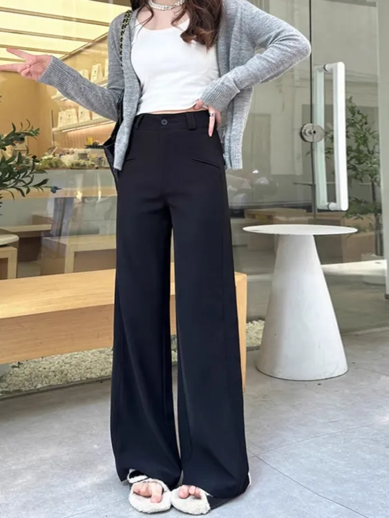 2025年微喇阔腿西装裤子女大码胖mm 显瘦梨型身材小个子穿搭垂感
