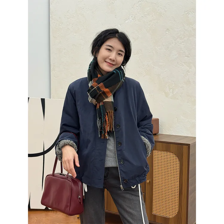 LANGQING 一件过冬翻领加厚长袖毛毛外套46480#