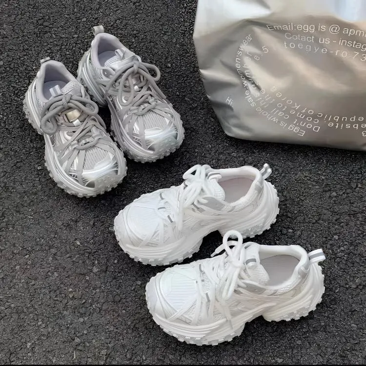 女鞋轮胎底2025年厚底老爹鞋新款春季百搭小个子女生休闲运动鞋子