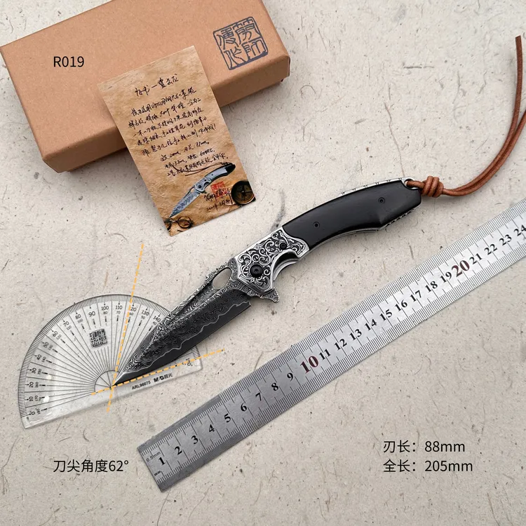 （实拍）简师傅鲨齿龙大马士革户外刀手工折刀R019